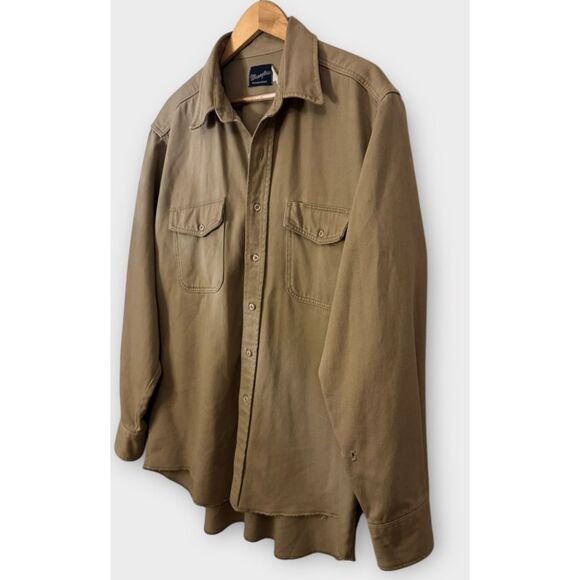 WRANGLER Western Shirt Vintage Mens XL-XXL Tan Canvas Cowboy Cut Rugged Work - Picture 15 of 16